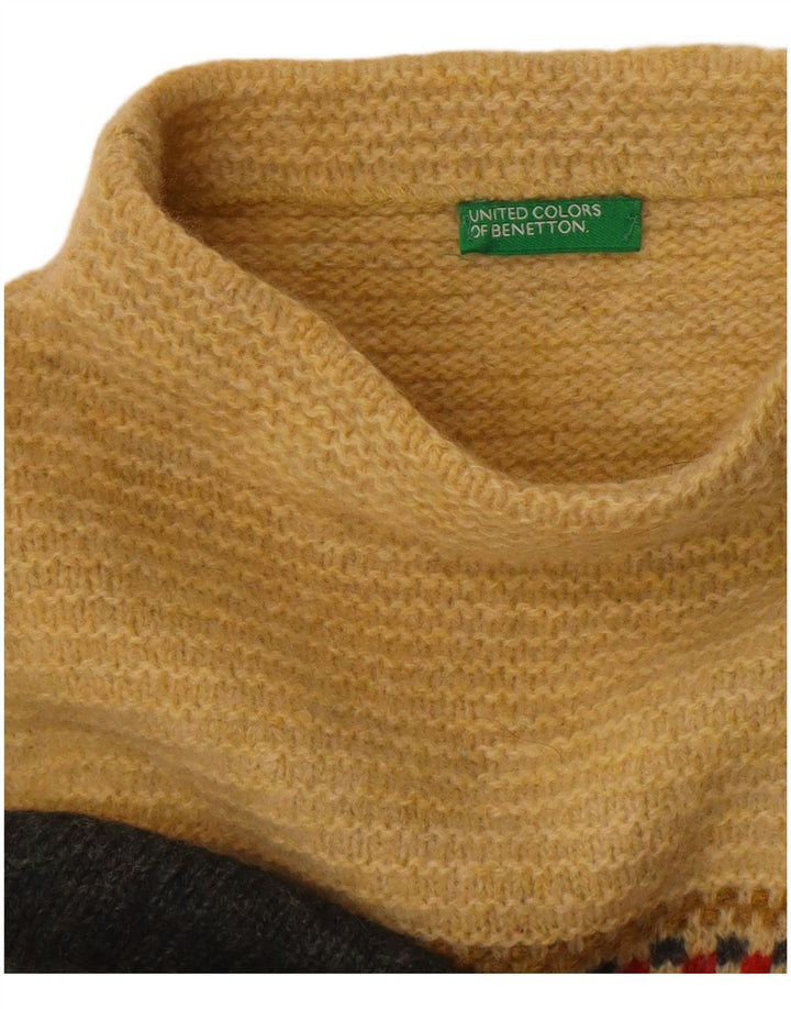 Suéter feminino Benetton com gola tartaruga Reino Unido 16 grande bloco colorido cinza