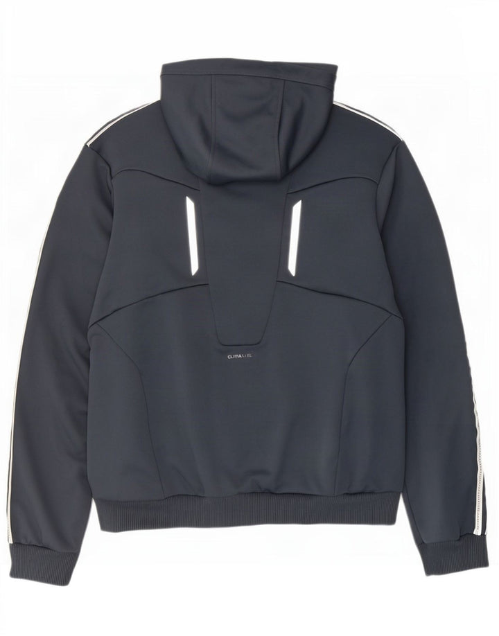 Suéter masculino Adidas Climalite Zip com capuz grande cinza colorblock poliéster