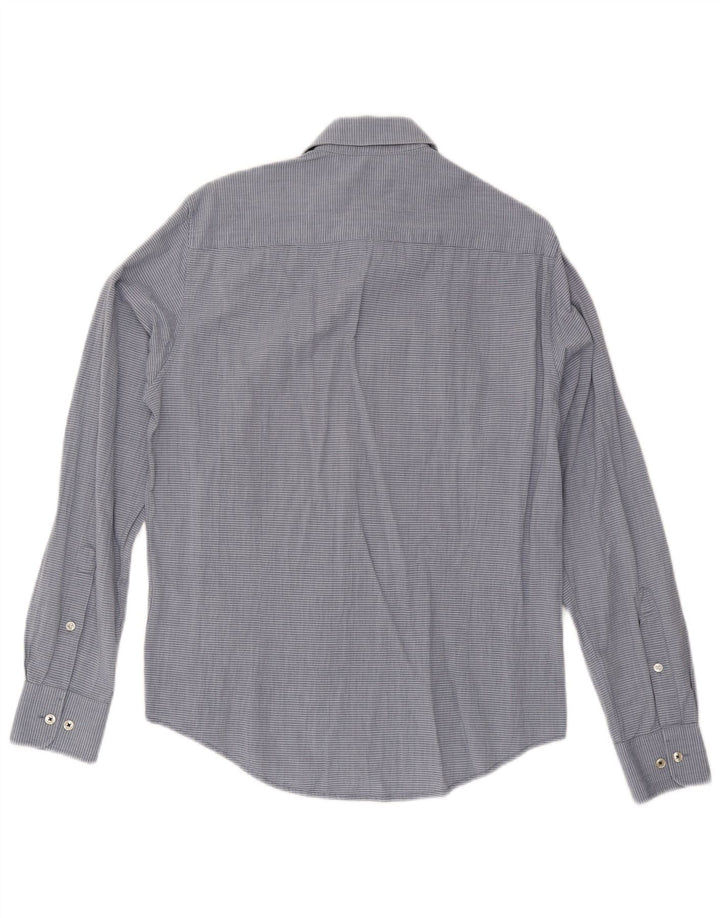 Camisa masculina Armani Jeans Custom Fit de algodão listrado azul médio