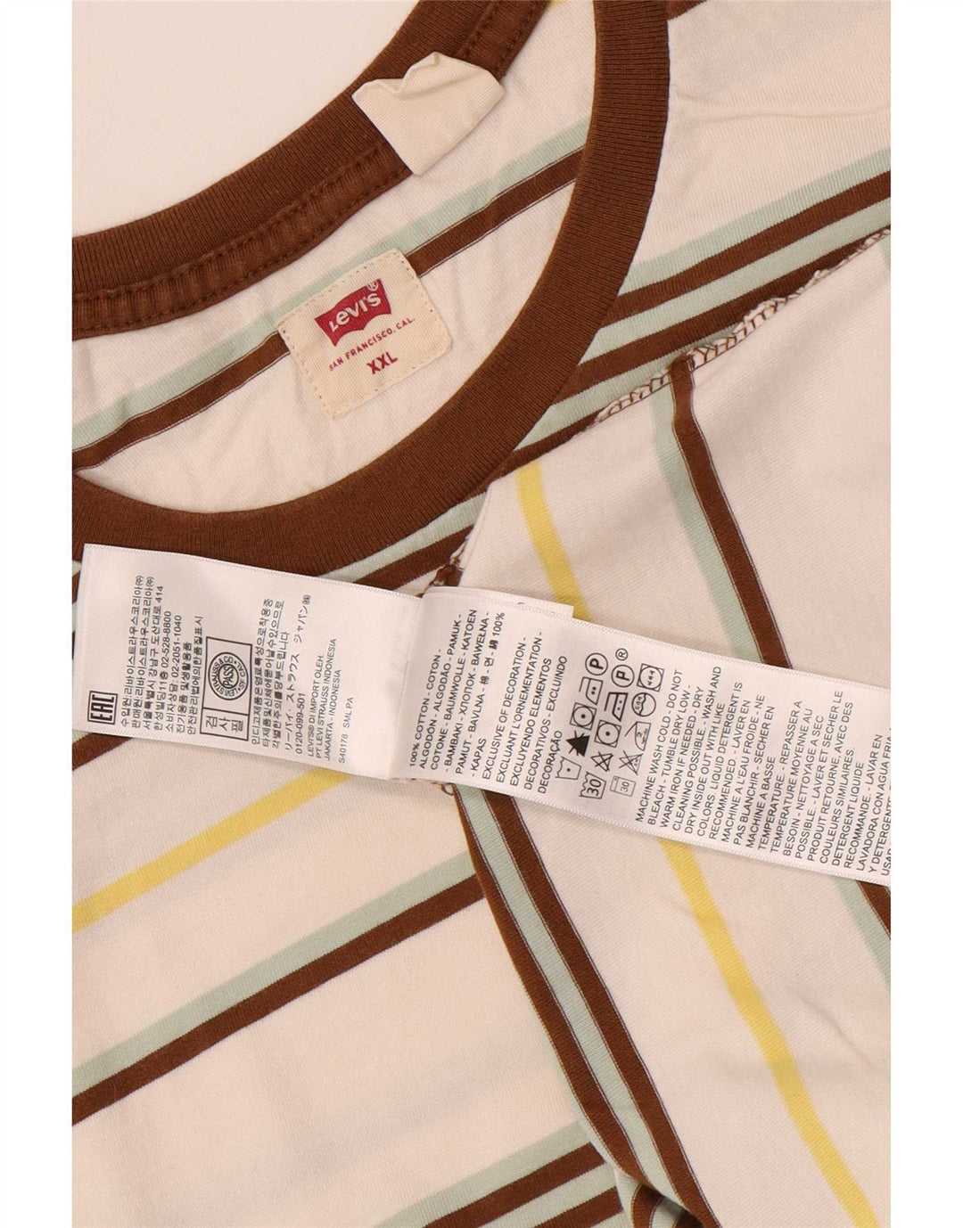 Camiseta masculina Levi's Top 2XL algodão listrado branco