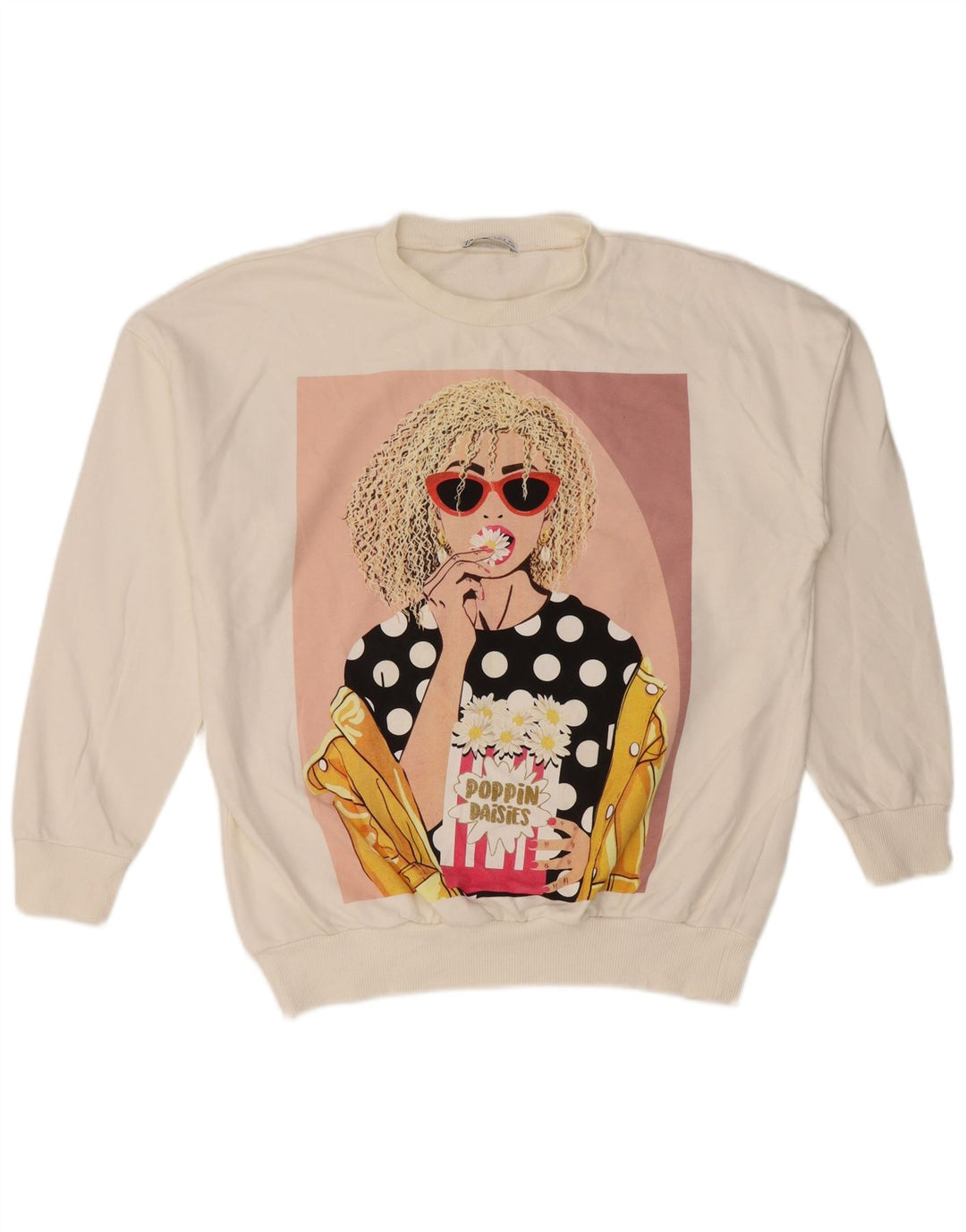 Zara moletom feminino gráfico oversized jumper Reino Unido 10 pequeno algodão branco