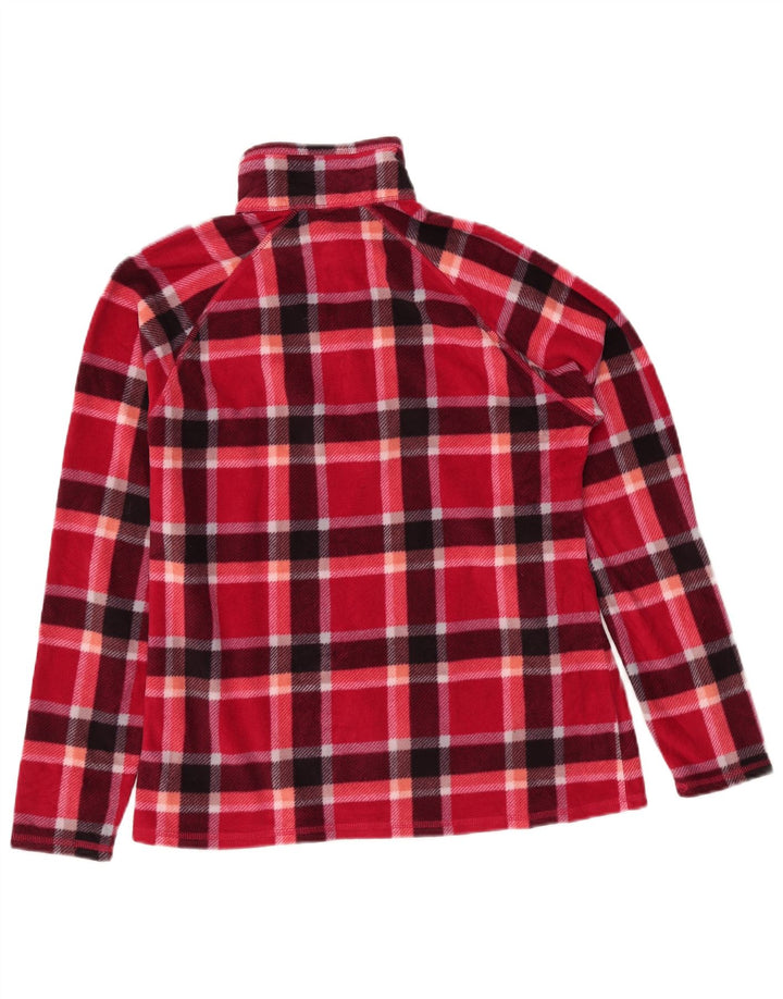 Jumper de lã feminino Eddie Bauer com zíper e gola UK 14 poliéster xadrez vermelho médio