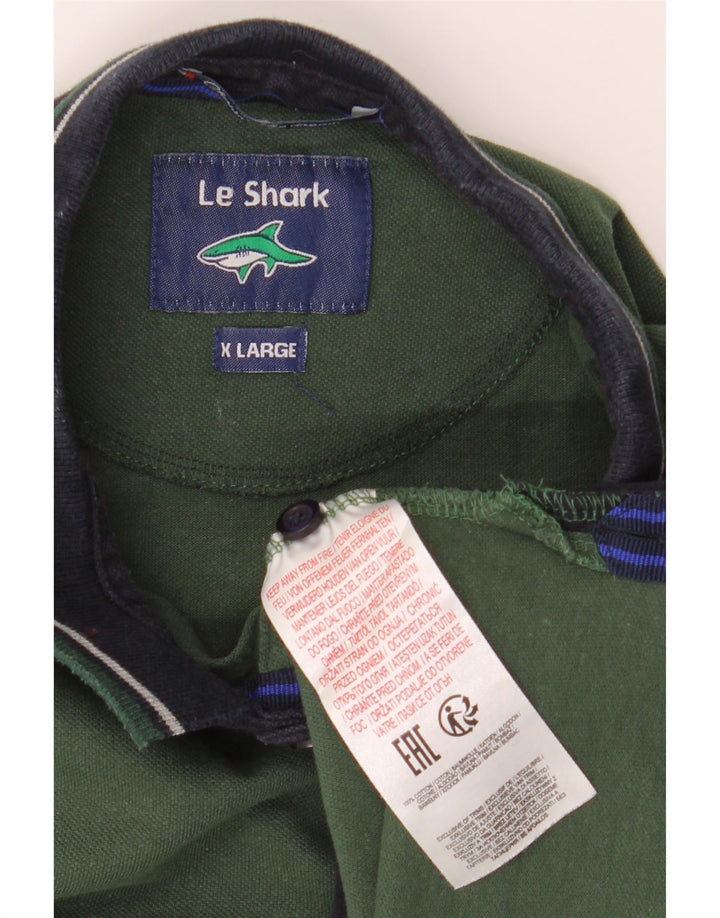 LE SHARK Mens Polo Shirt XL Green Colourblock Cotton Vintage Le Shark and Second-Hand Le Shark from Messina Hembry 
