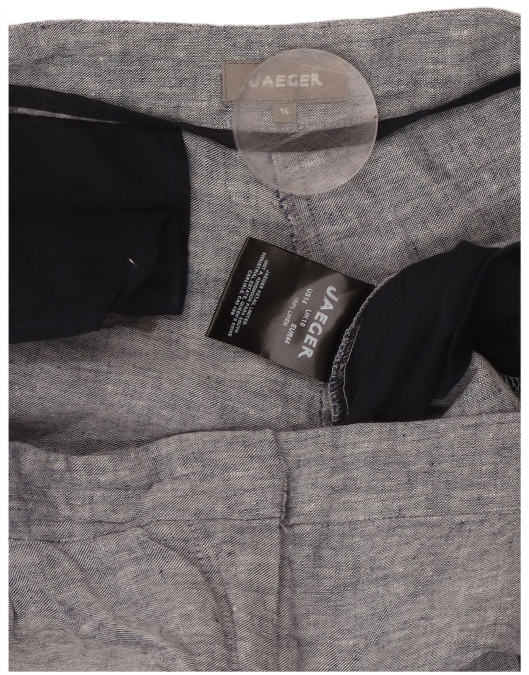 Calça feminina recortada reta JAEGER Reino Unido 16 grande W36 L25 linho azul