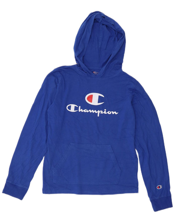 Jumper com capuz gráfico Champion Boys 13-14 anos XL azul algodão