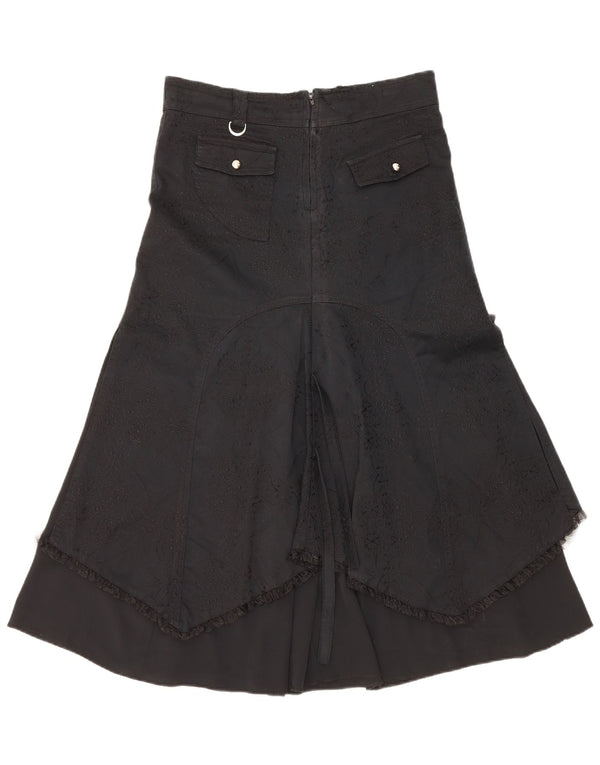 Saia assimétrica de cintura alta feminina vintage IT 42 médio W30 preto floral