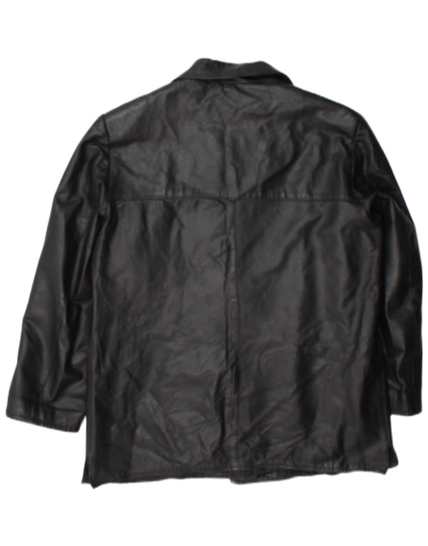 Jaqueta blazer de couro vintage feminina com 3 botões Reino Unido 18 XL couro preto