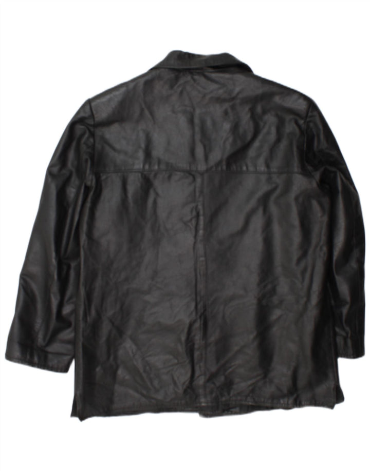 Jaqueta blazer de couro vintage feminina com 3 botões Reino Unido 18 XL couro preto