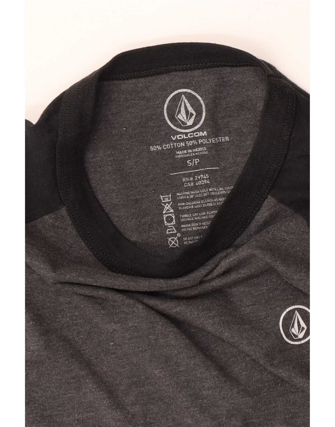 Top feminino Volcom manga 3/4 UK 10 algodão colorblock cinza pequeno