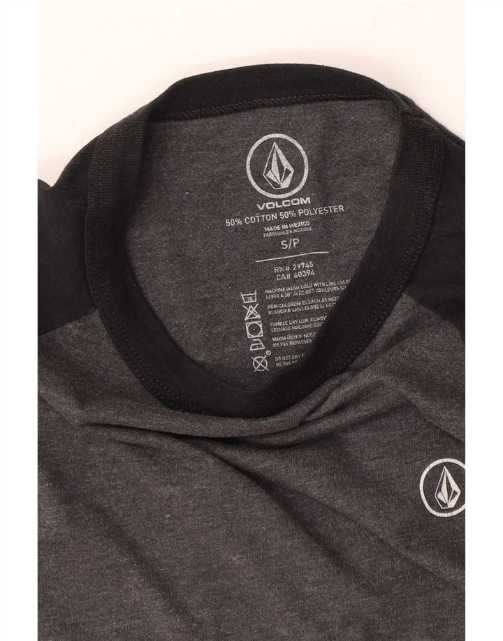 Top feminino Volcom manga 3/4 UK 10 algodão colorblock cinza pequeno