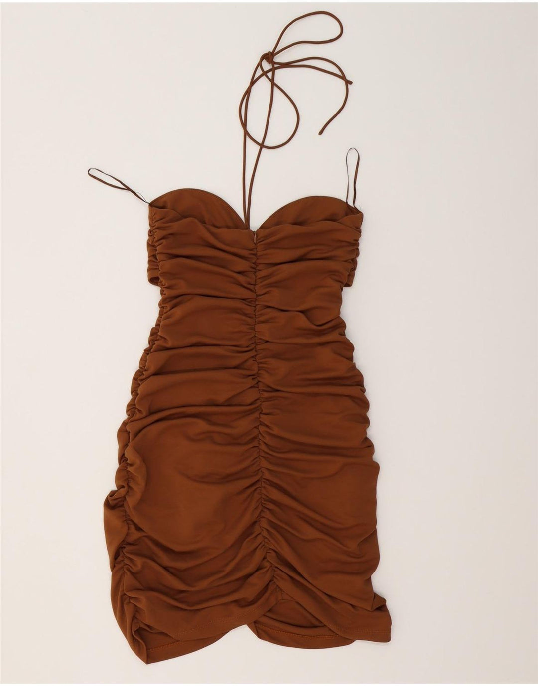 Vestido feminino Zara Halter Bodycon UK 12 poliéster marrom médio