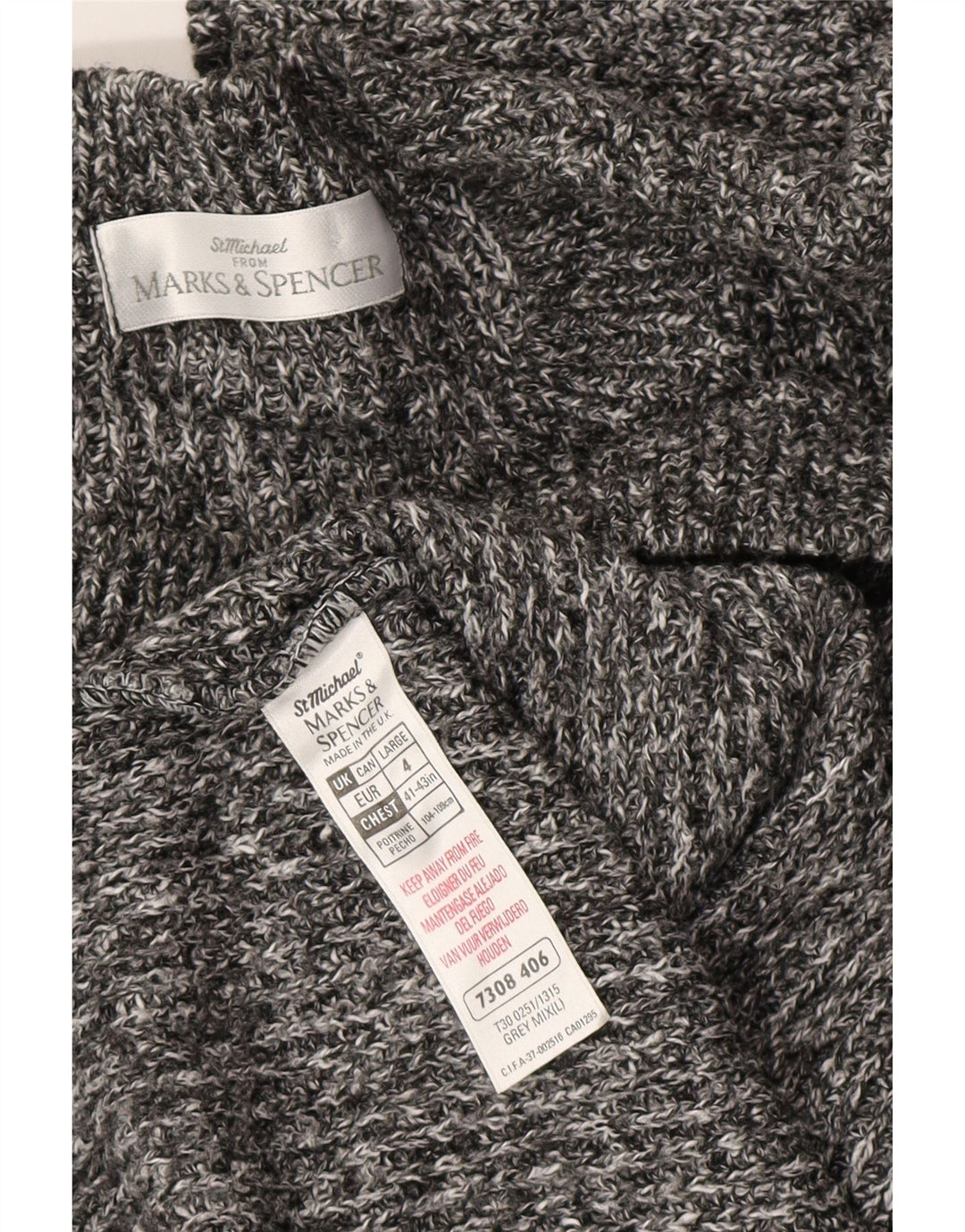 Suéter masculino Marks & Spencer com gola redonda, grande acrílico manchado cinza
