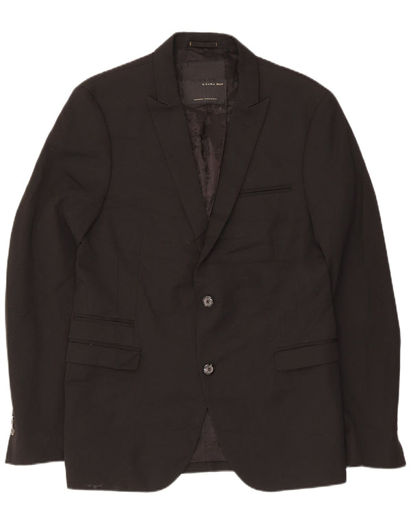Jaqueta blazer masculina Zara com 2 botões EU 50 poliéster preto médio