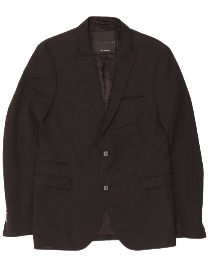 Jaqueta blazer masculina Zara com 2 botões EU 50 poliéster preto médio