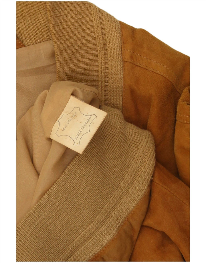 Jaqueta bomber masculina vintage de camurça Reino Unido 44 2XL couro marrom