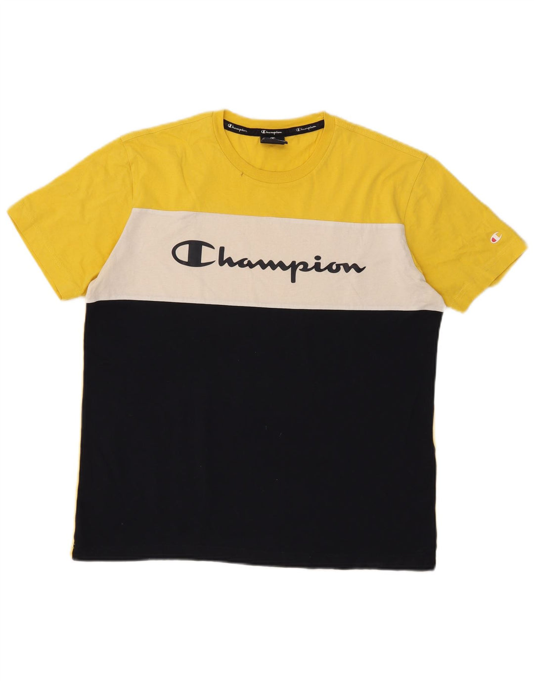 Camiseta gráfica masculina Champion Top médio preto colorblock