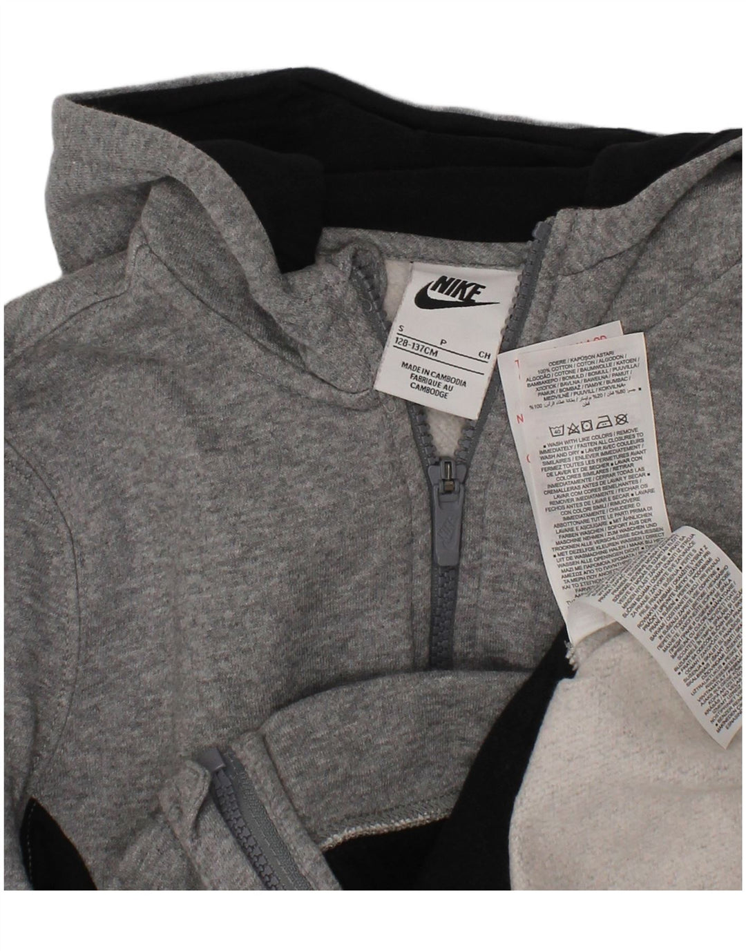 Suéter NIKE Boys Zip com capuz 8-9 anos pequeno cinza colorblock algodão