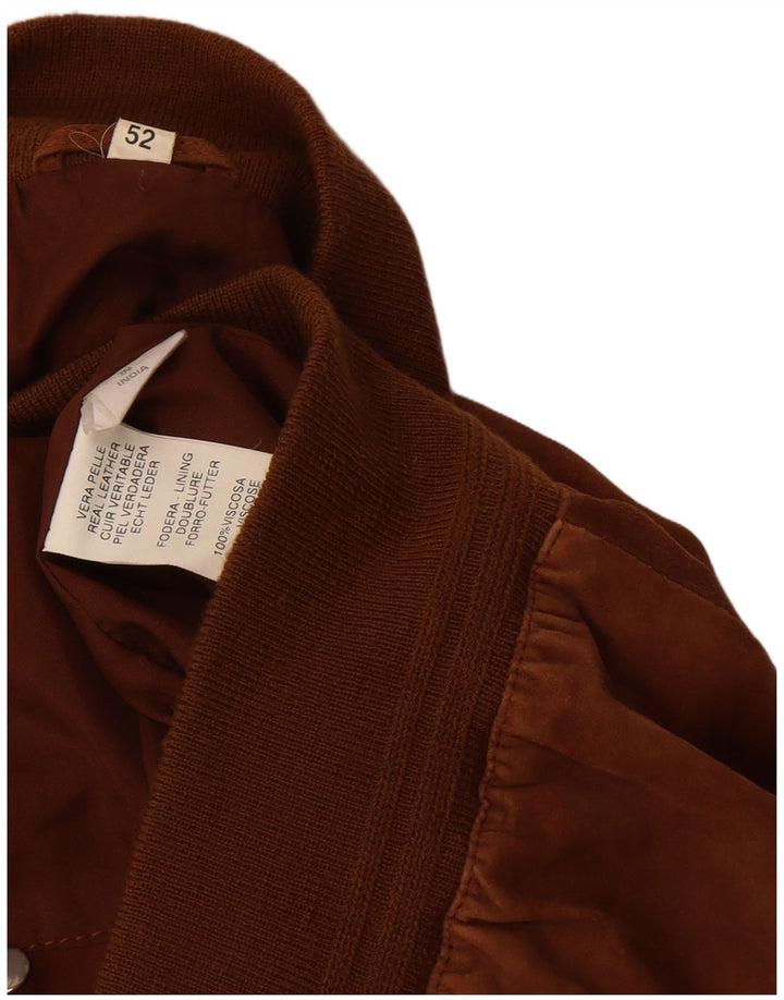 Jaqueta bomber masculina vintage de camurça EU 52 XL couro marrom