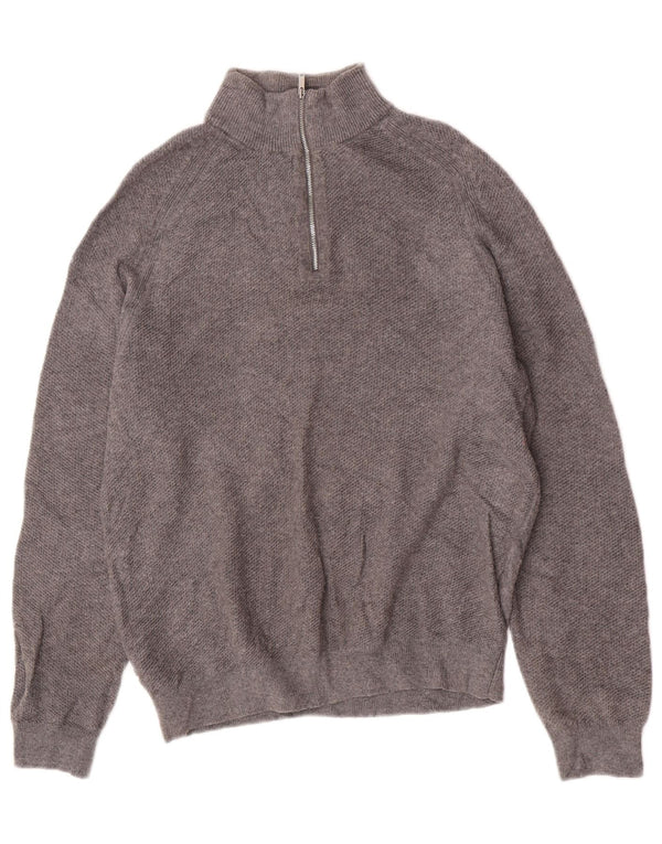 Suéter masculino Reiss com zíper e gola em lã cinza médio