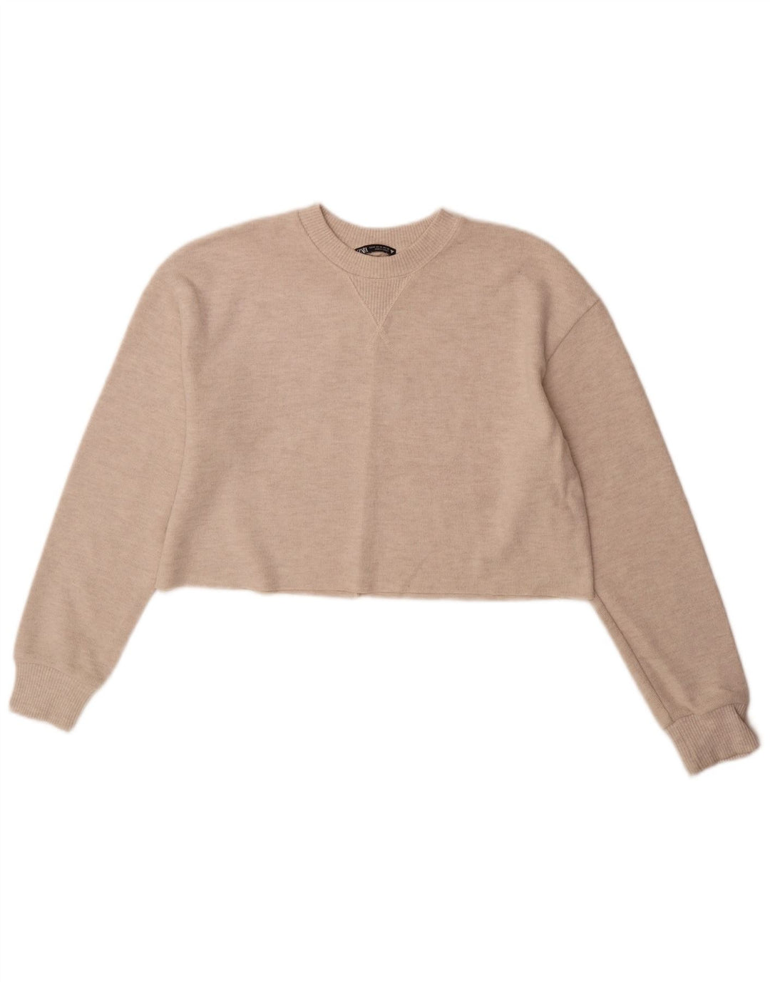 Zara Crop Top Feminino Manga Longa Reino Unido 14 Poliéster Bege Médio