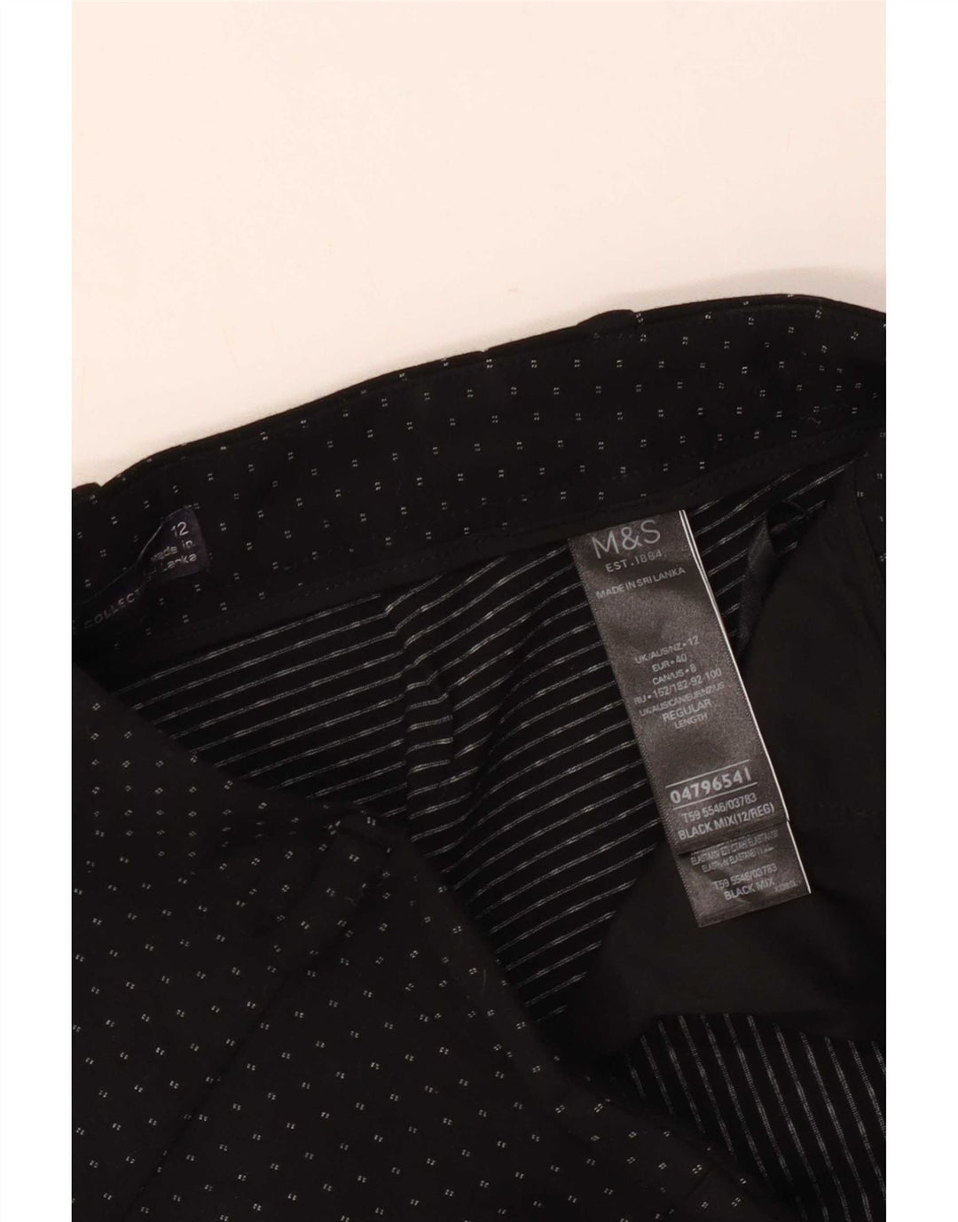 Calças cortadas femininas Marks & Spencer Reino Unido 12 médio W30 L27 preto manchado