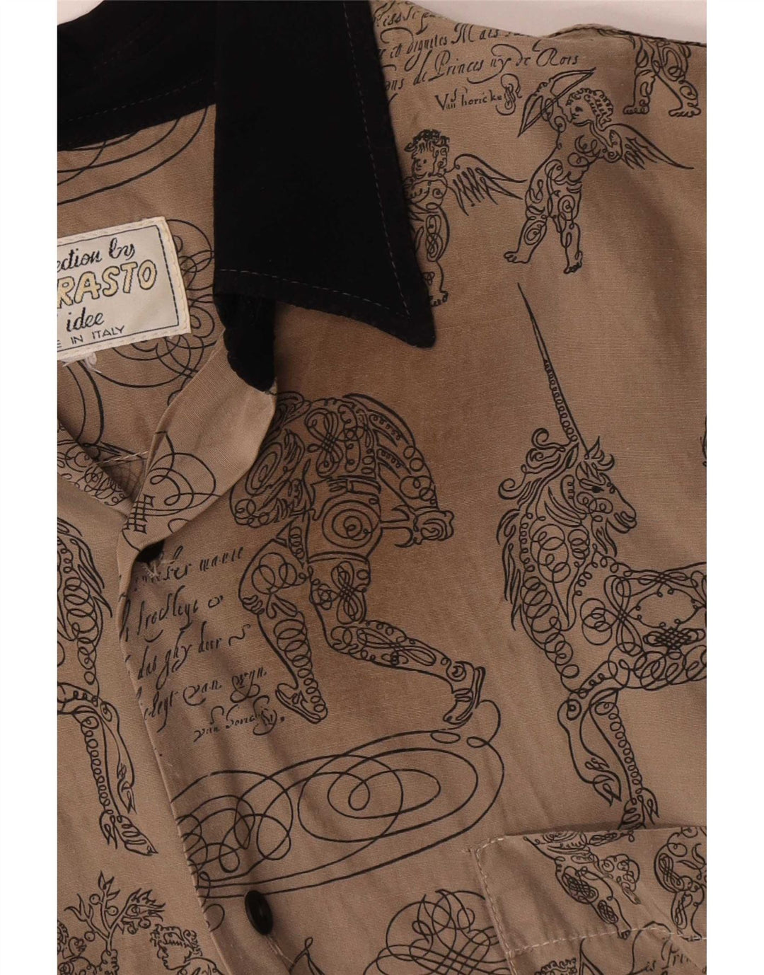 Vintage masculino abstrato Padrão manga curta Camisa grande algodão cinza