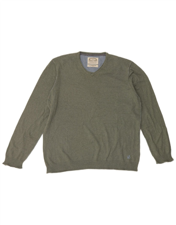 Suéter masculino branco com decote em V XL algodão cáqui