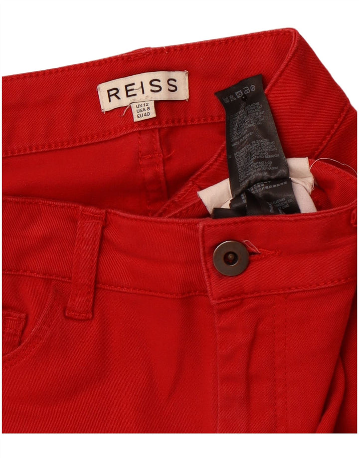 Calça feminina casual skinny REISS Reino Unido 12 médio W30 L32 algodão vermelho