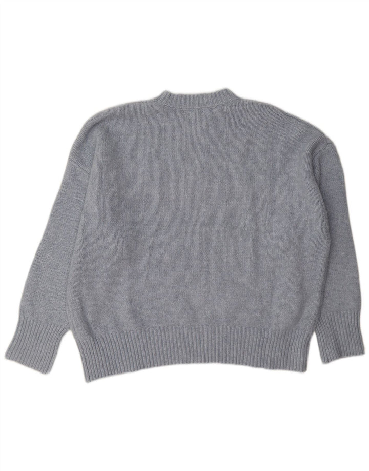 Zara Suéter feminino oversized com gola redonda, Reino Unido 10, pequeno, cinza, poliéster