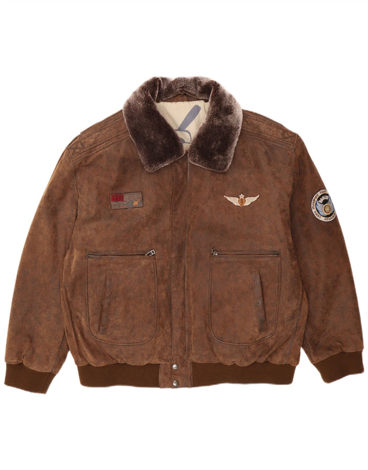 Jaqueta de couro masculina Maddox Reino Unido 52 6XL couro marrom
