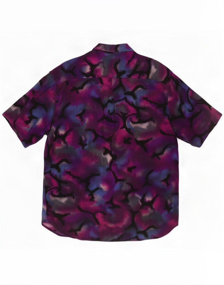 Camisa masculina de manga curta com padrão abstrato vintage grande roxo
