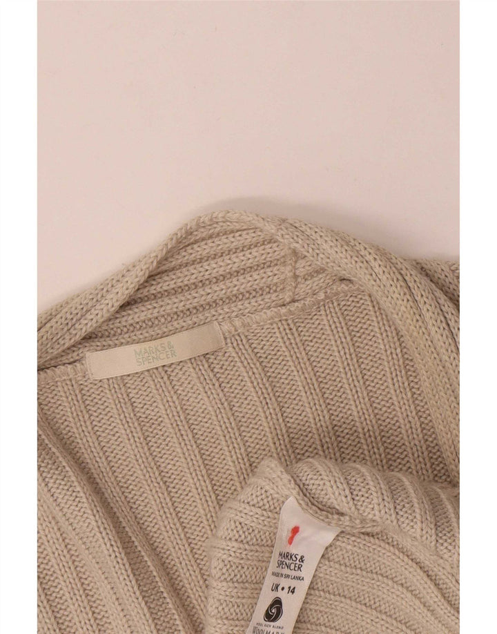 Marks & Spencer Suéter feminino Longline Open Cardigan Reino Unido 14 Grande Bege