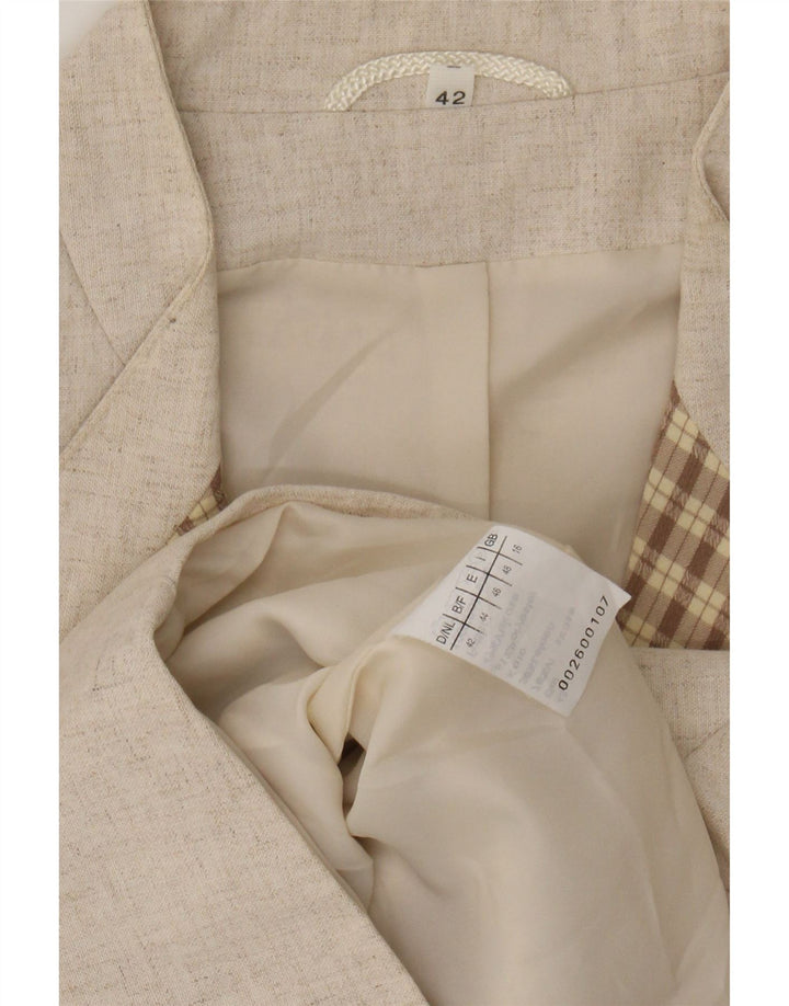 Jaqueta blazer feminina vintage manga 3/4 2 botões Reino Unido 16 grande viscose bege