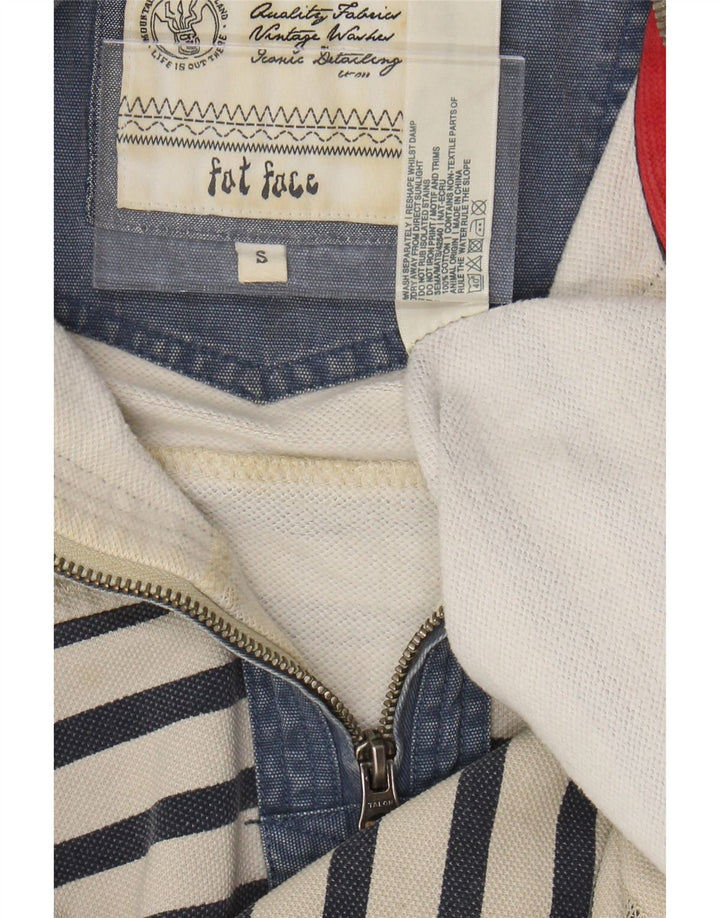 FAT FACE Suéter masculino com zíper e pescoço pequeno algodão listrado branco