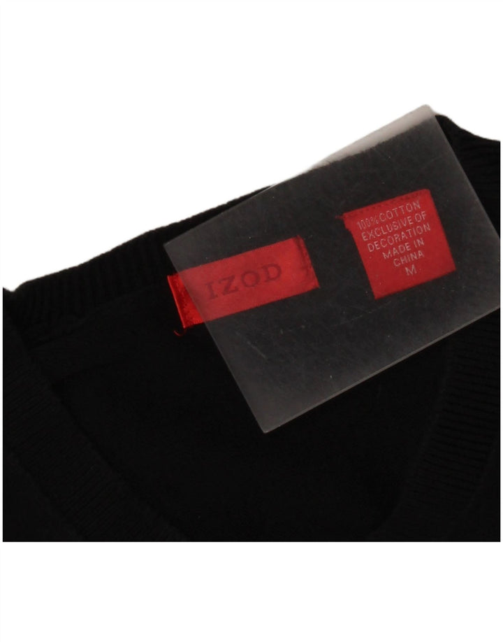 Suéter masculino Izod com decote em V, algodão preto médio