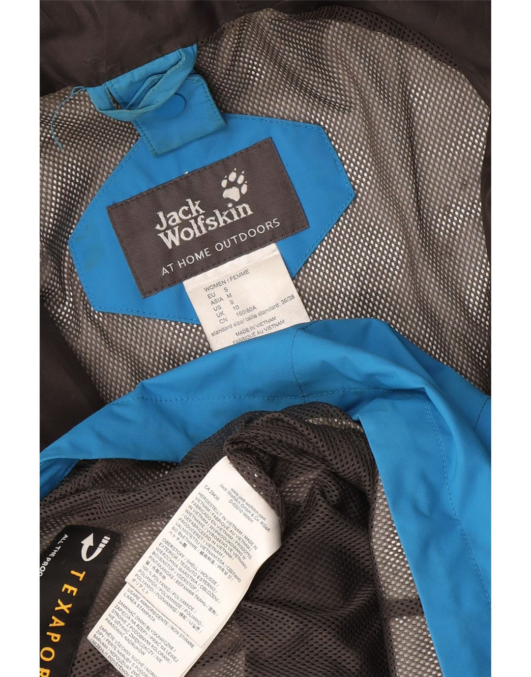 Jaqueta de chuva feminina com capuz Jack Wolfskin UK 10 pequena azul poliamida