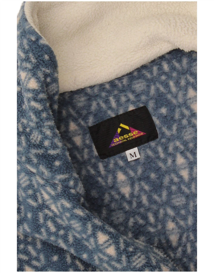 Suéter masculino de lã com zíper e gola Aesse médio branco Fair Isle