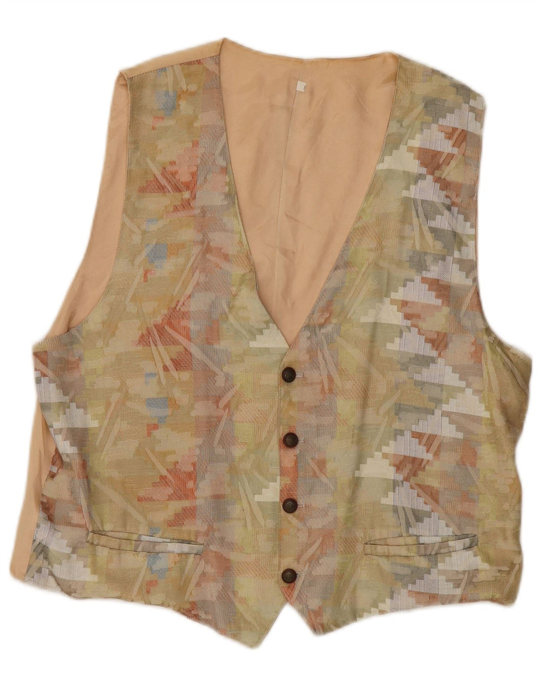 Colete feminino vintage UK 18 XL poliéster geométrico bege