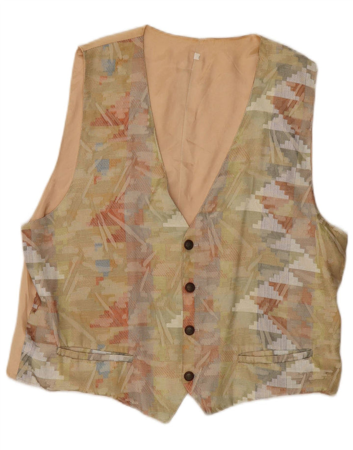Colete feminino vintage UK 18 XL poliéster geométrico bege