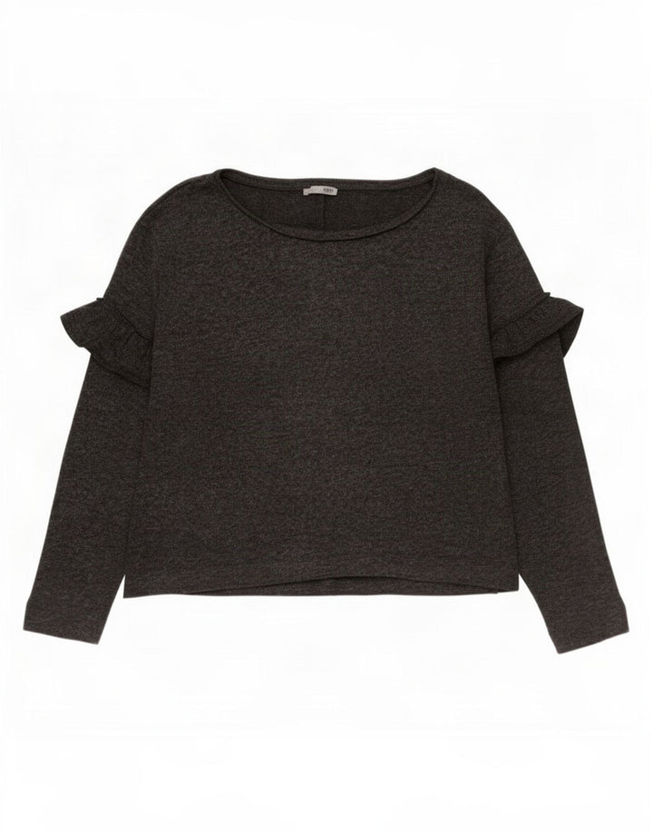 Top feminino Zara manga comprida UK 14 cinza médio