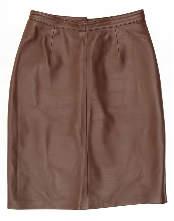 Saia de couro feminina vintage EU 40 médio W28 marrom