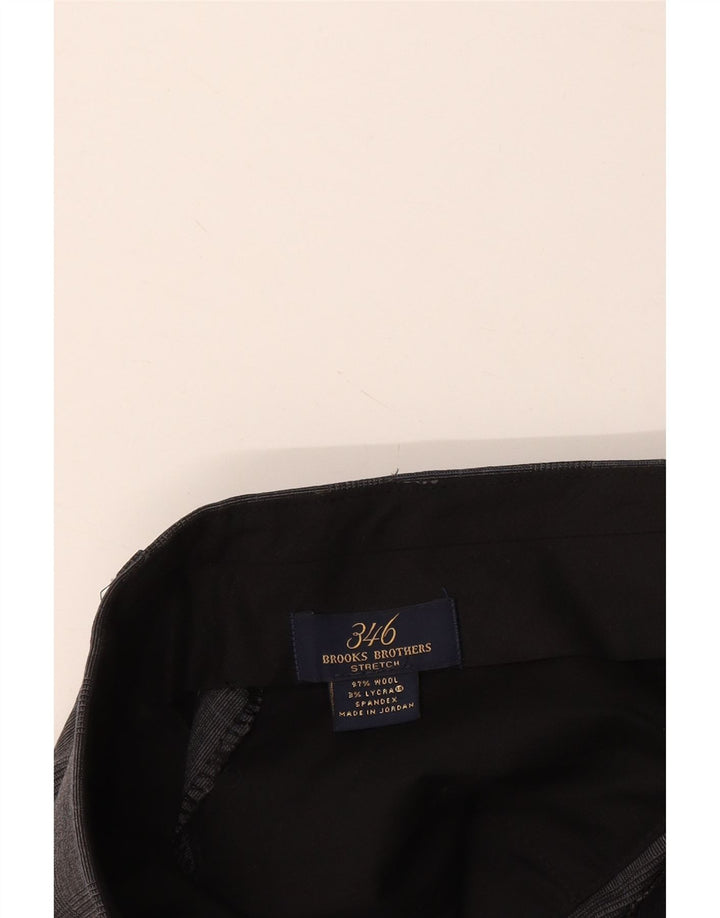 Calça masculina Brooks Brothers 346 Straight Suit W36 L31 cinza xadrez lã