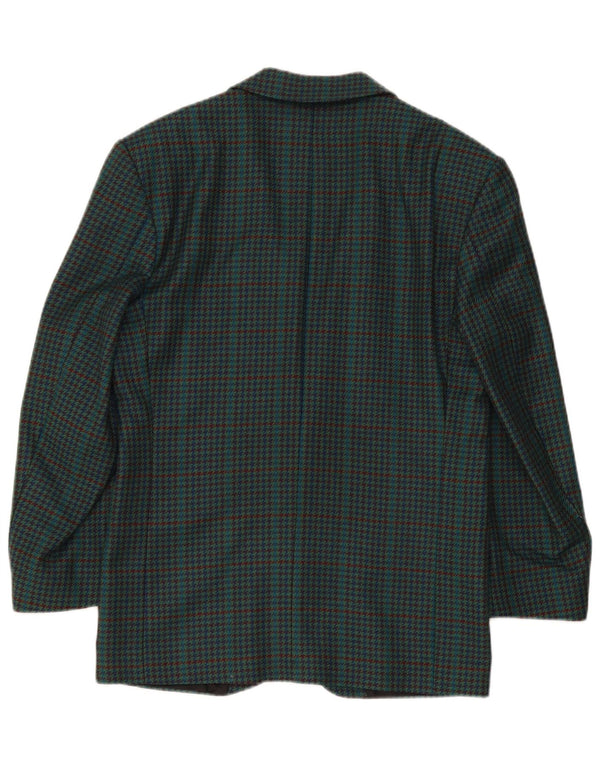 Vintage Mens 2 Button Blazer Jacket IT 46 Small Green Houndstooth New Wool