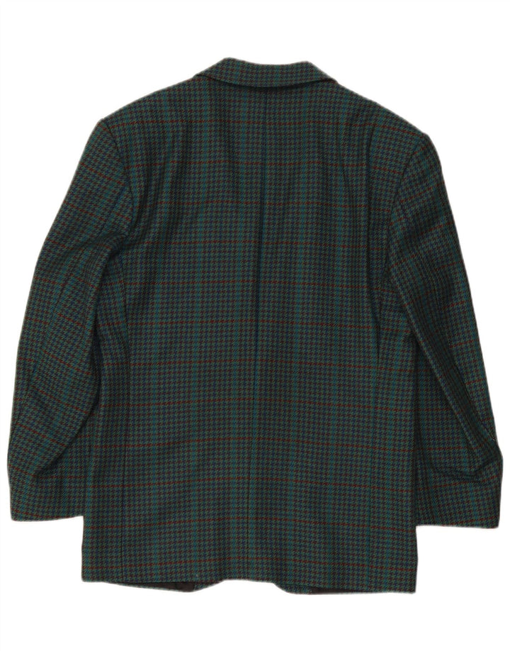 Jaqueta blazer masculina vintage com 2 botões IT 46 pequena houndstooth verde lã nova