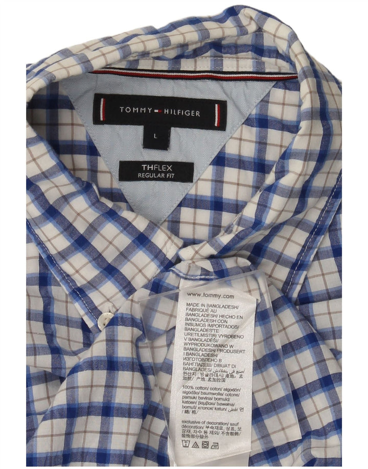 Camisa masculina Tommy Hilfiger Regular Fit grande algodão xadrez azul