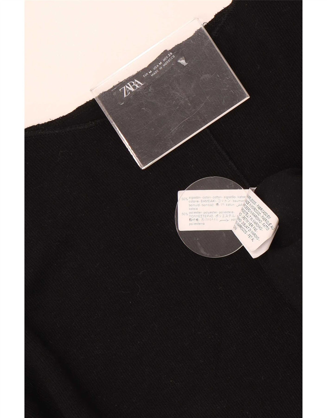 Top feminino Zara manga comprida UK 14 algodão preto médio