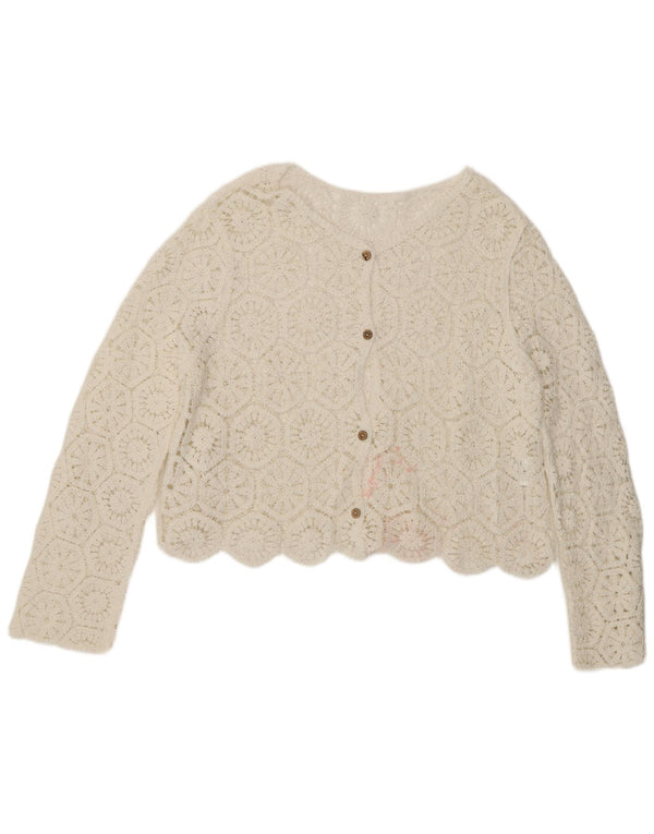 Suéter feminino vintage de crochê e cardigã UK 14 grande branco
