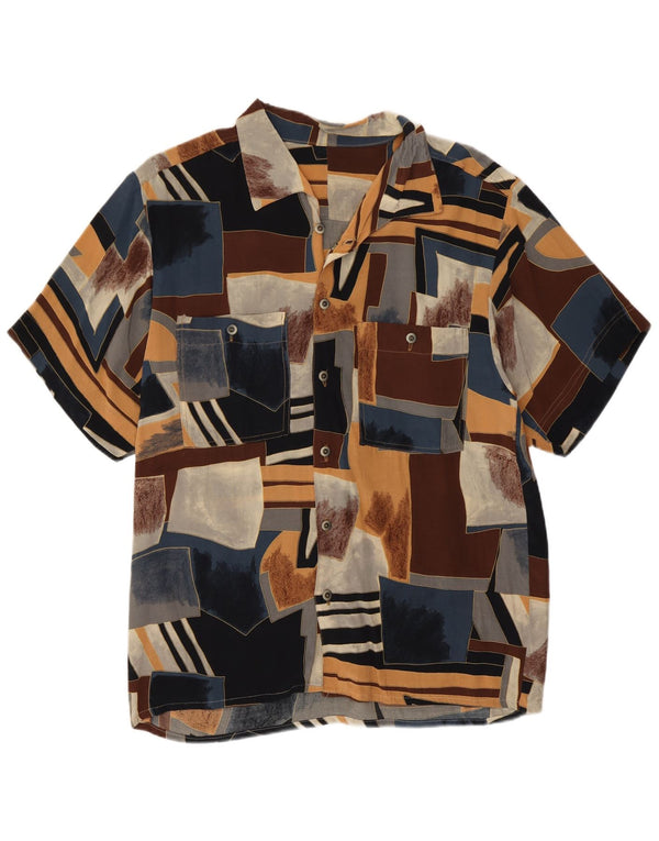 Camisa masculina vintage de manga curta pequena retrô geométrica multicolorida