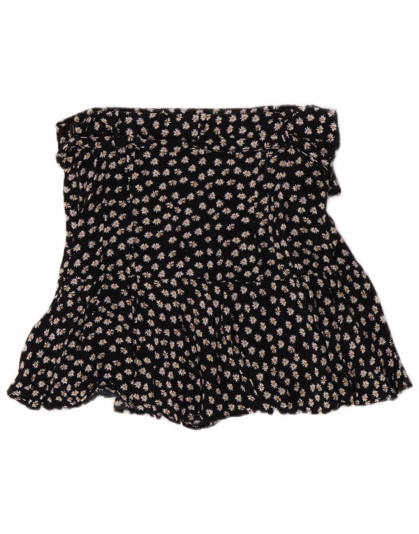Zara Skort feminino grande W30 preto floral viscose