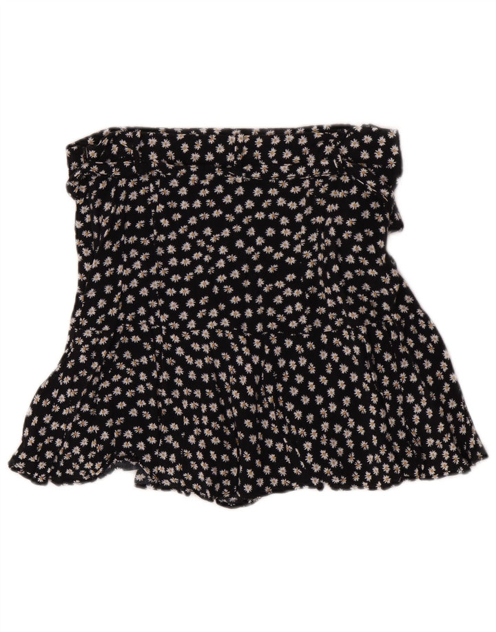 Zara Skort feminino grande W30 preto floral viscose